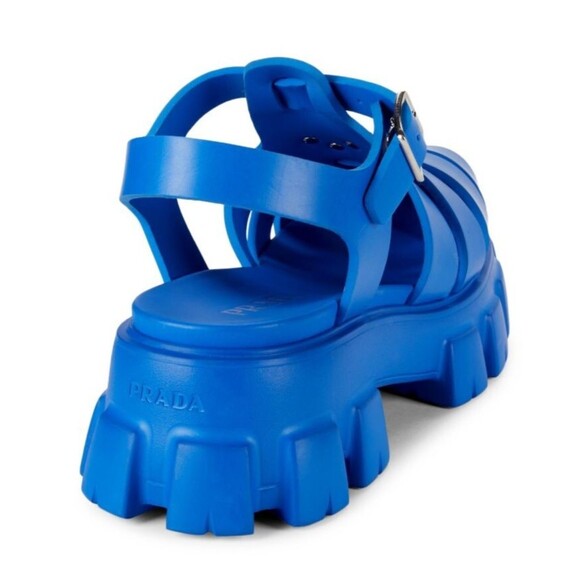 Prada Men's Monolith Rubber Soft Cage Fisherman Sandals Blue Size 12 / US 13 - Picture 2 of 6